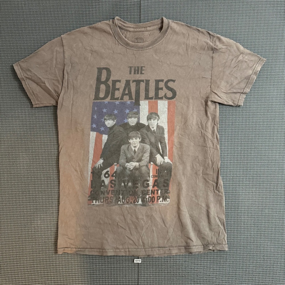 The Beatles 1964 Las Vegas Concert Graphic T-Shirt Faded Brown Mens L